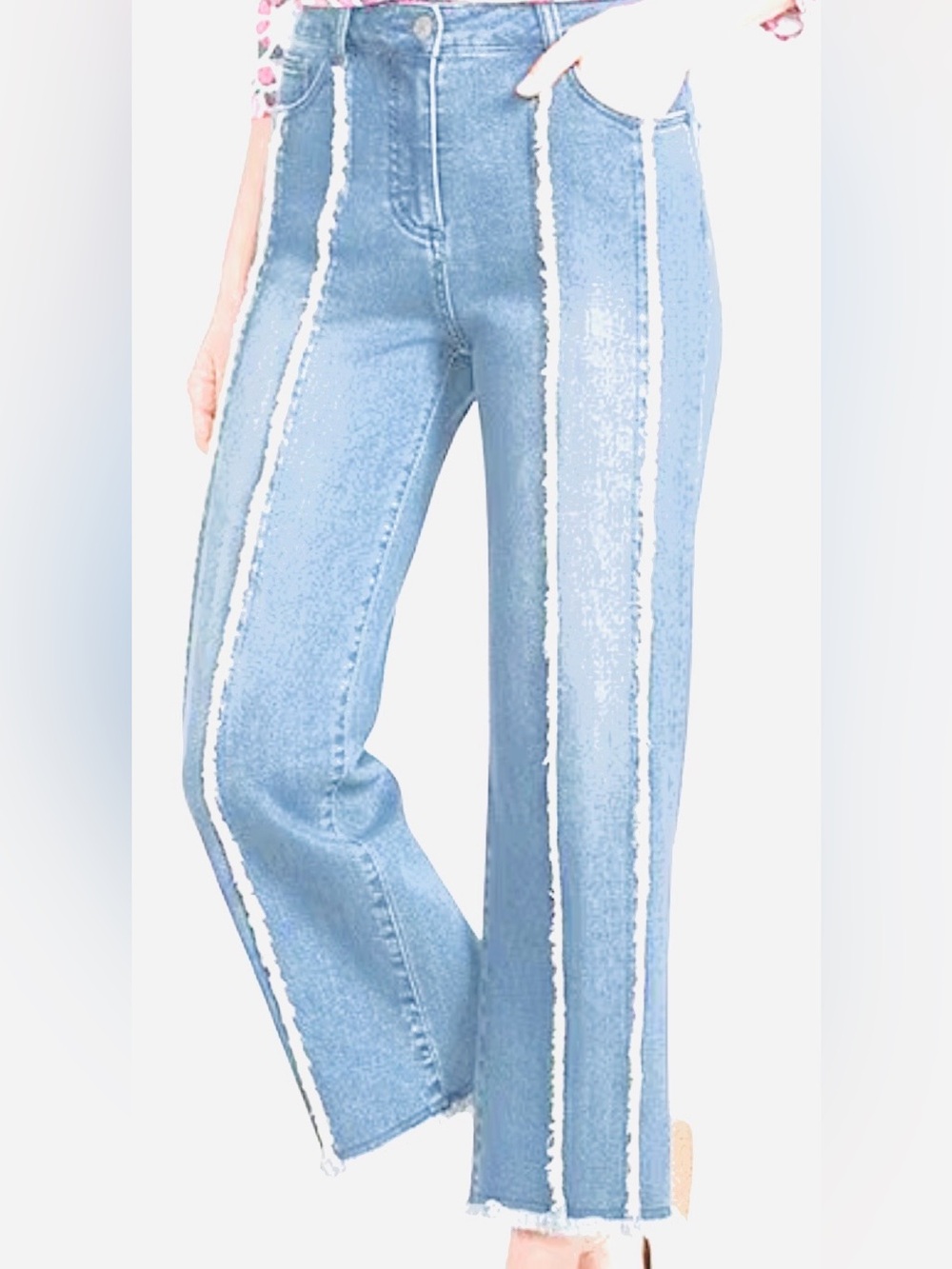 Multiple's fringe seam denim crop light indigo